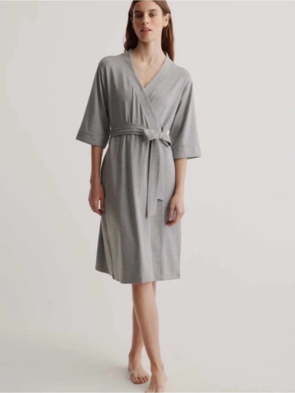 Quince Light Grey Wrap Robe with Tie Belt
